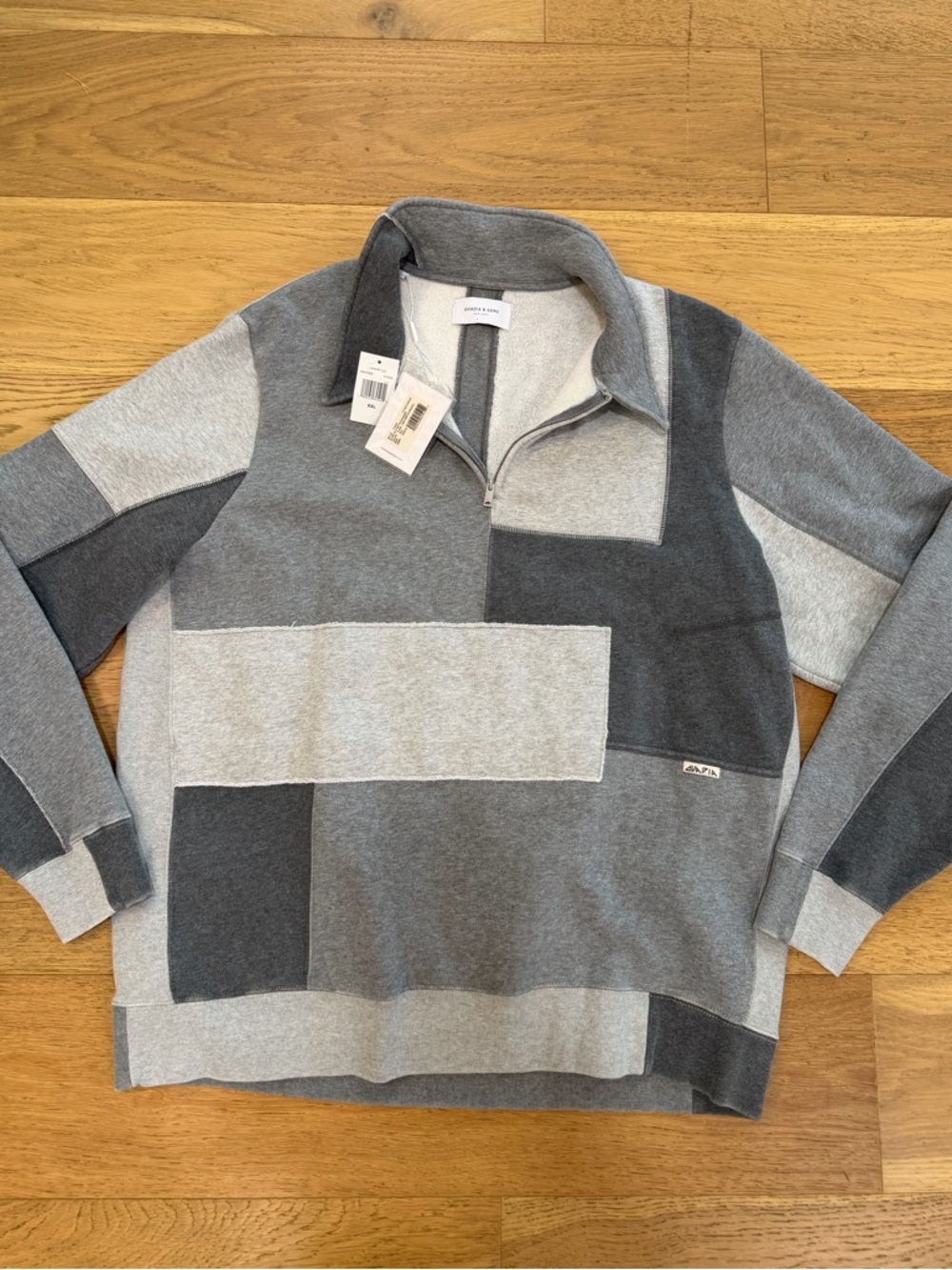 Ovadia & Sons Men's Dune Grey Patchwork Half-Zip Sweater XXL NWT